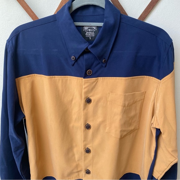 Microsuede Colorblock Oxford Button Down Shirt - Picture 2 of 15